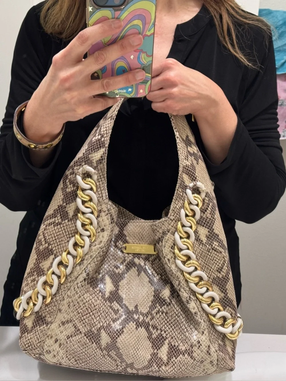 Michael Kors Python Chain Hobo Tote EUC - Picture 4 of 17